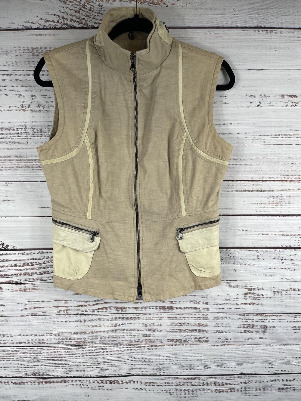 Jakett New York Vest Women's Size S Utility Sleeveless Leather Trim Layering